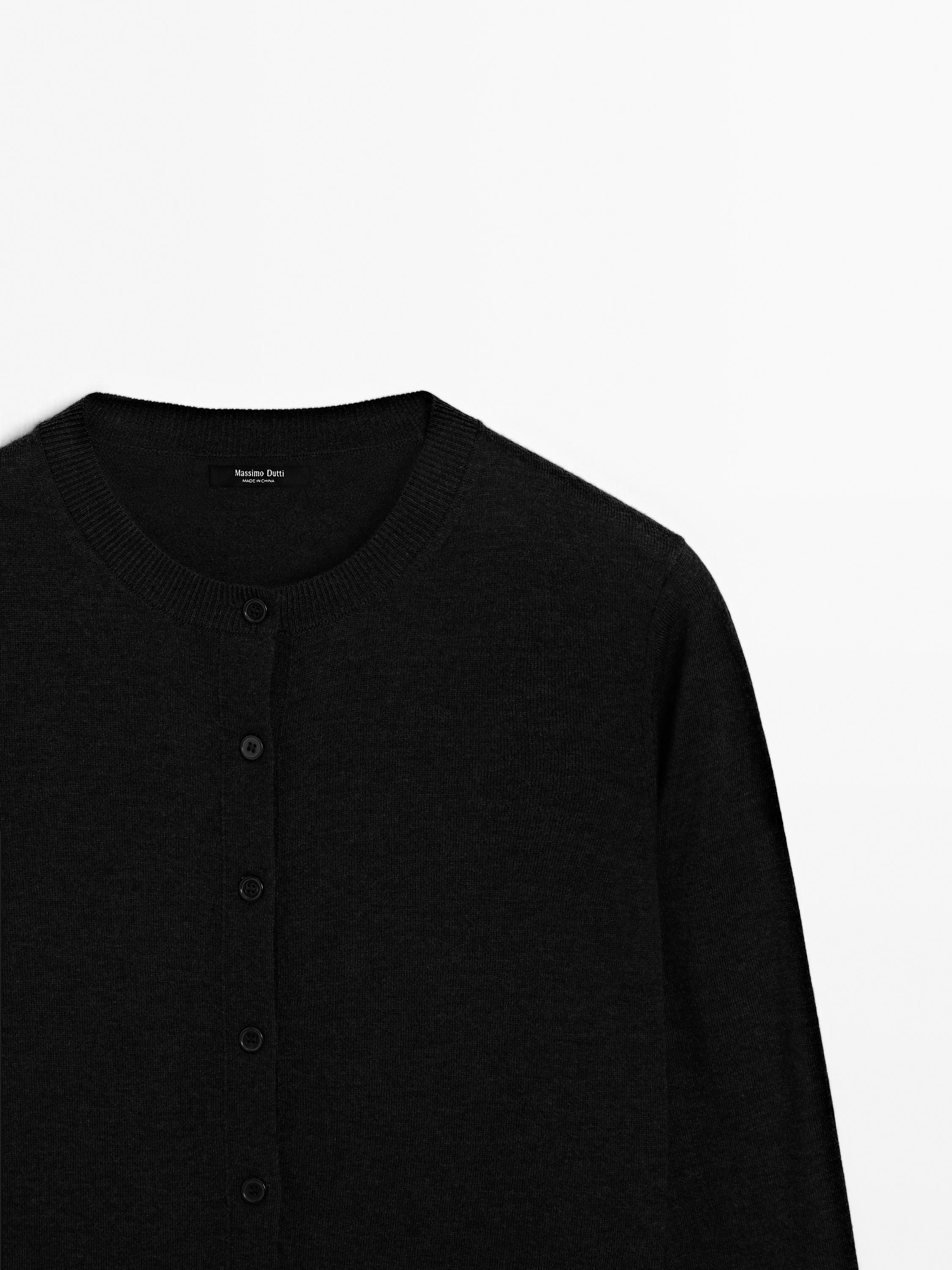 Wool blend knit cardigan with crew neck